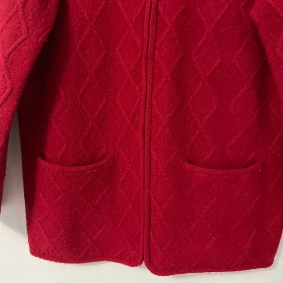 Talbots Red Wool Diamond Knit Zip Up Cardigan Size S - Picture 5 of 6
